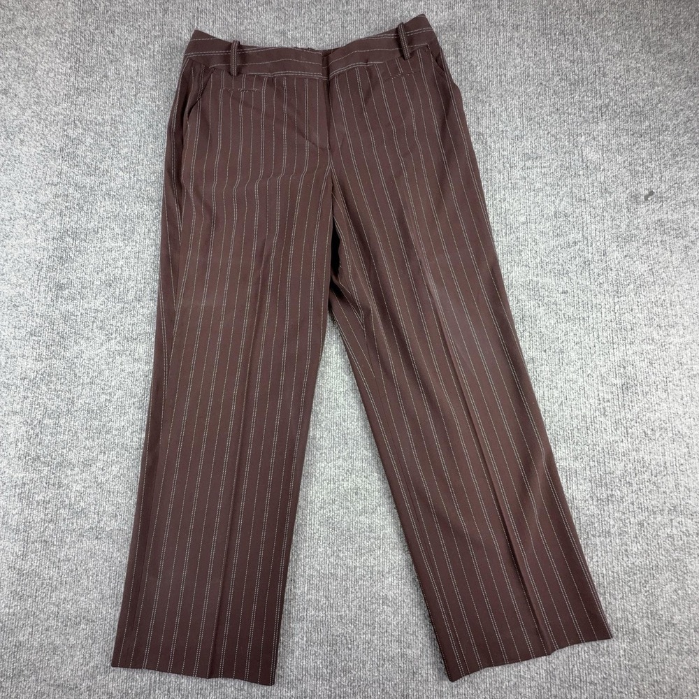 Larry Levine Dress Pants Womens 14P Brown Stripe Stretch Work Career Office